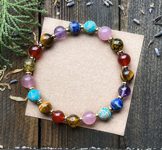 Seven Chakra Stone Bracelet Multi Gemstone Crystal Energy Bracelet 8mm - Touch Bling