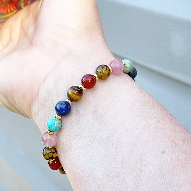 Seven Chakra Stone Bracelet Multi Gemstone Crystal Energy Bracelet 8mm - Touch Bling