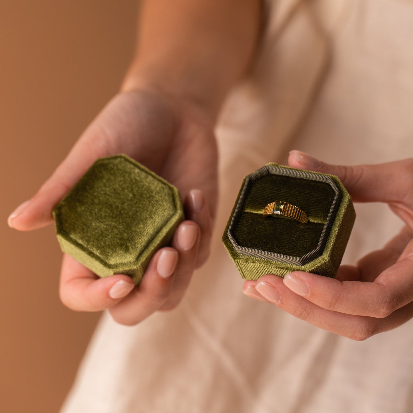 Olive Peridot Signet Ring