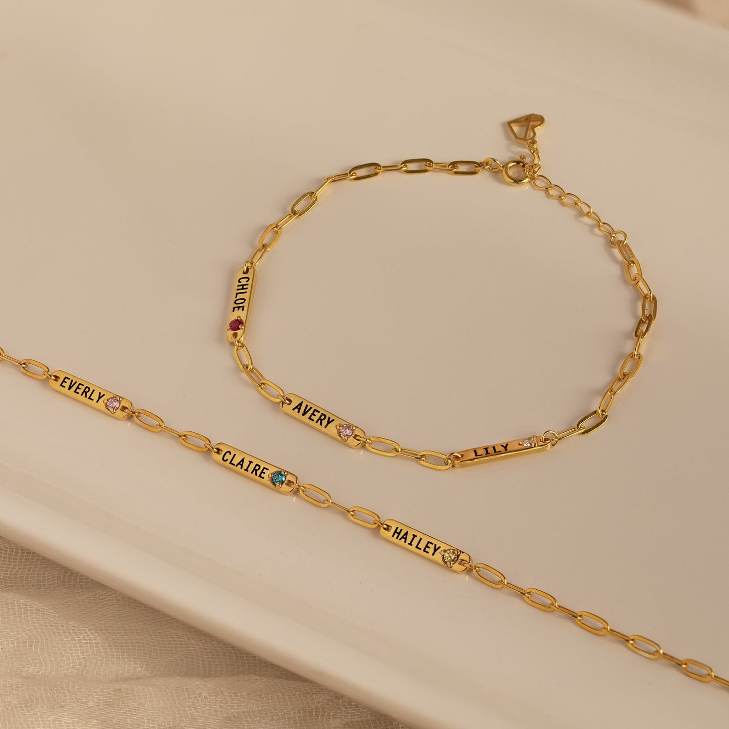 Mini pulsera con nombre y piedra de nacimiento