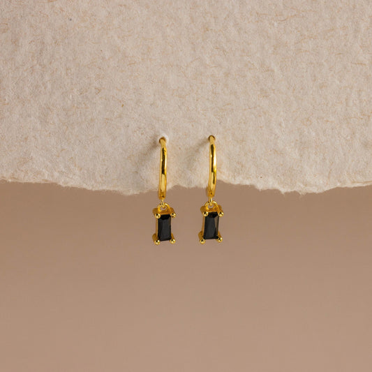 Onyx Baguette Drop Huggies