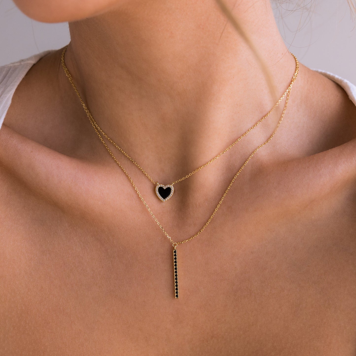 Pavé-Herzkette mit Onyx