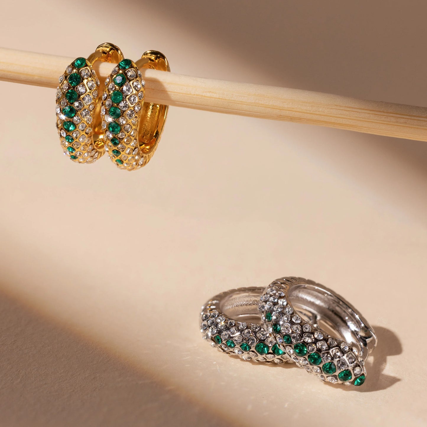 Emerald Pave Snake Hoops