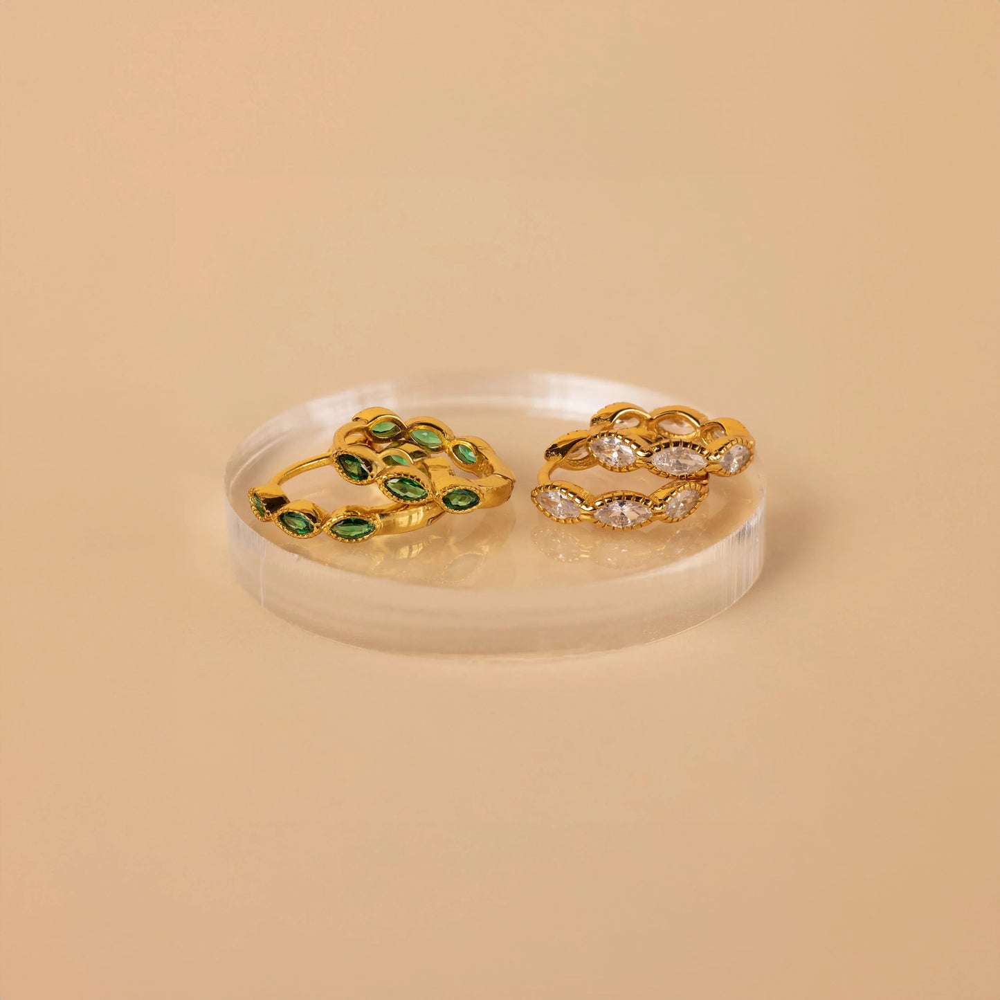 Emerald Marquise Inlay Huggies