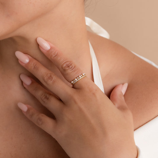 Pavé-Perlen-Stapelring-Set