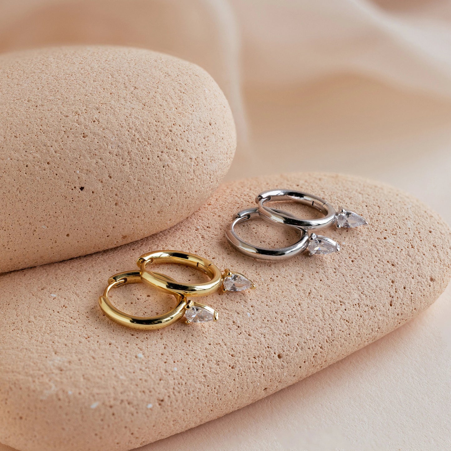 Pear Diamond Drop Hoops