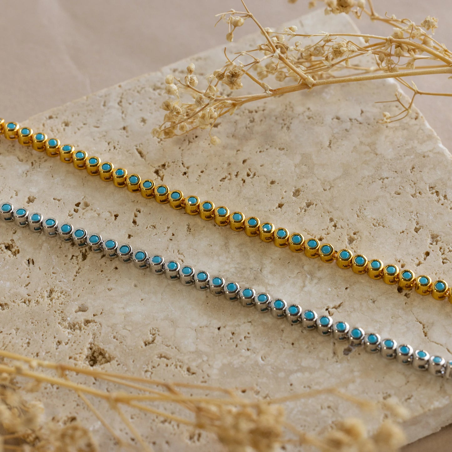 Collar de tenis con bisel turquesa