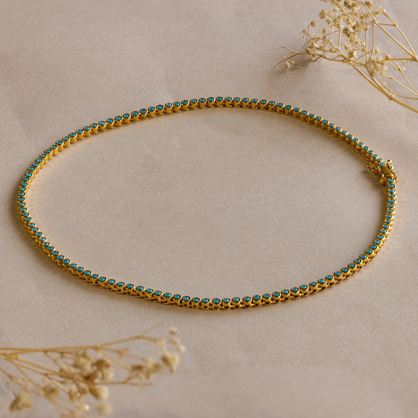 Collar de tenis con bisel turquesa
