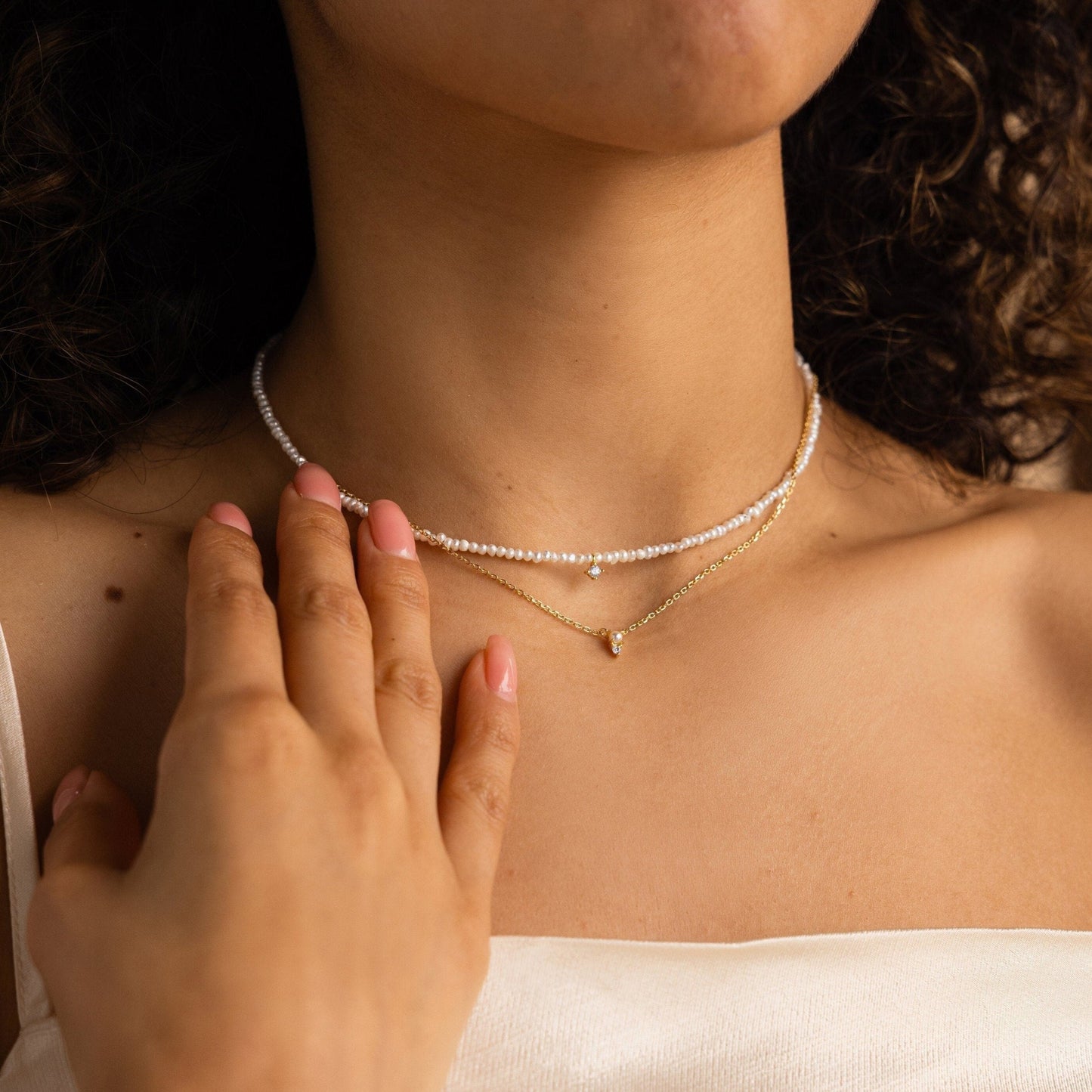 Collar dúo de perlas y diamantes
