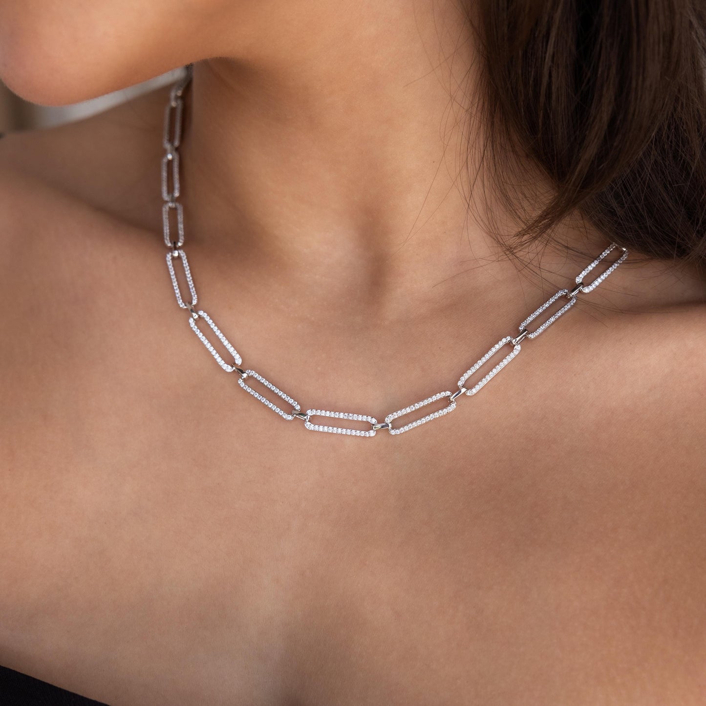 Collar de cadena de eslabones pavé