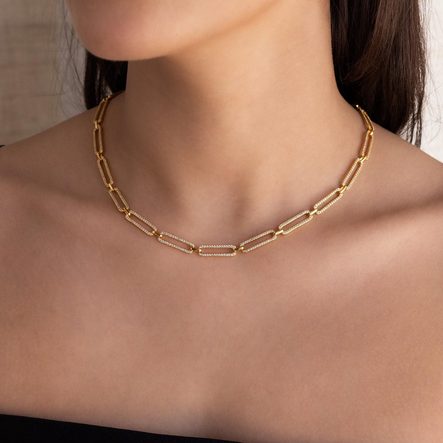Collar de cadena de eslabones pavé