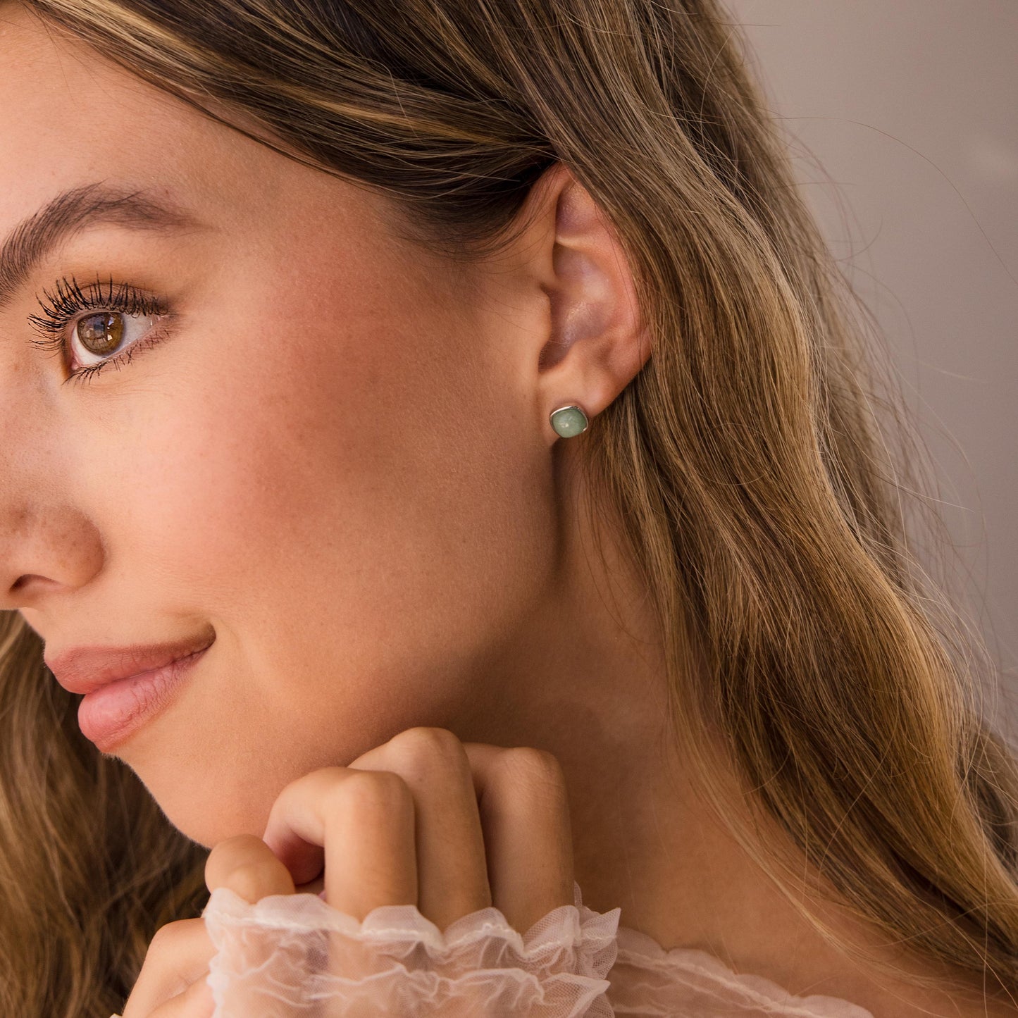Princess Cut Jade Studs