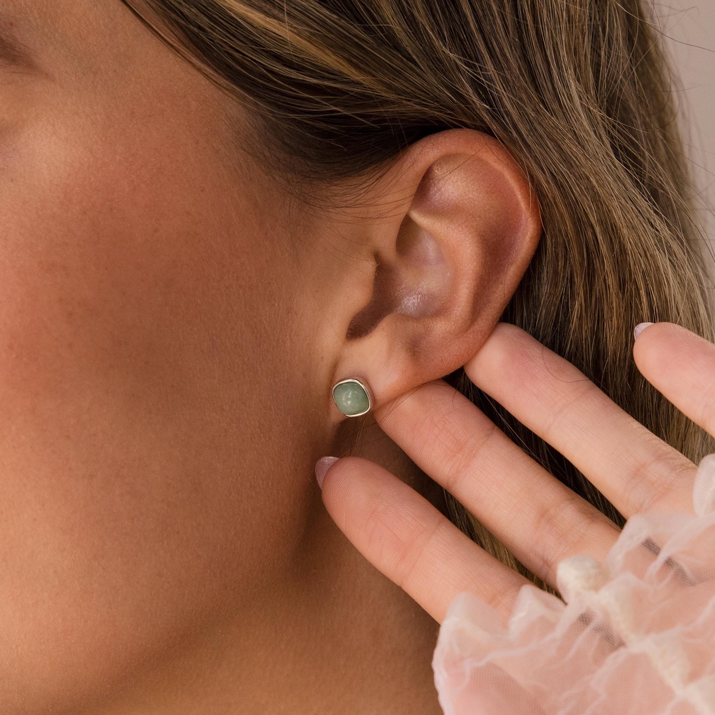 Princess Cut Jade Studs