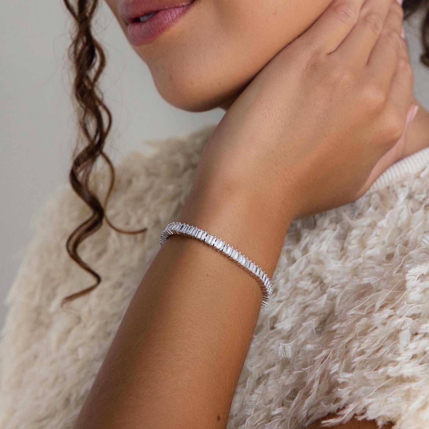 Pulsera de tenis con baguette vertical