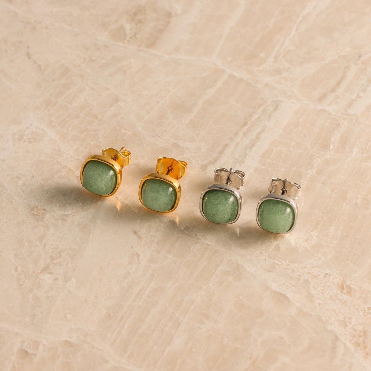 Princess Cut Jade Studs