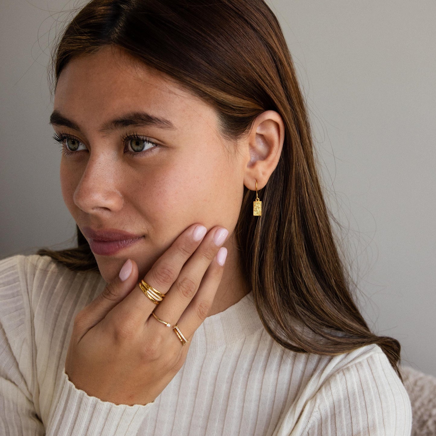 Rectangle Birth Flower Earrings