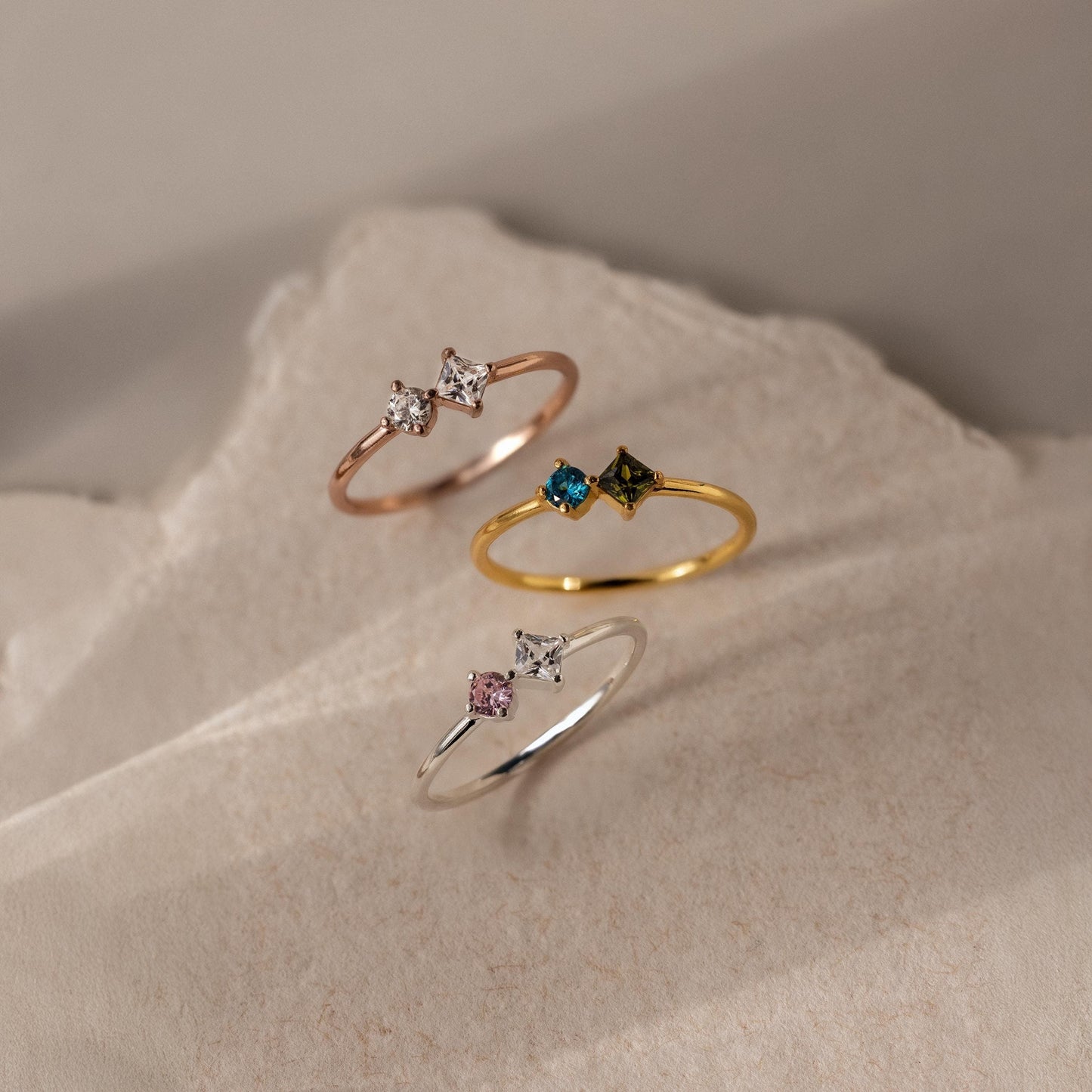 Toi et Moi Princess Birthstone Ring