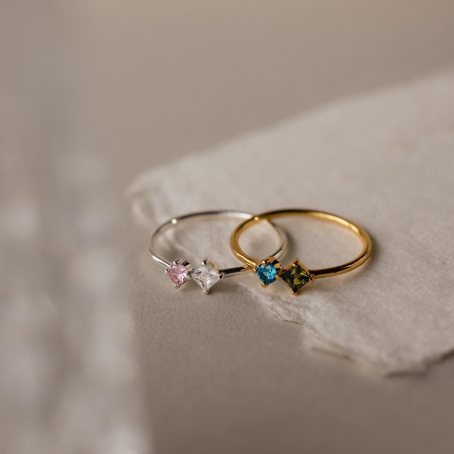 Toi et Moi Princess Birthstone Ring