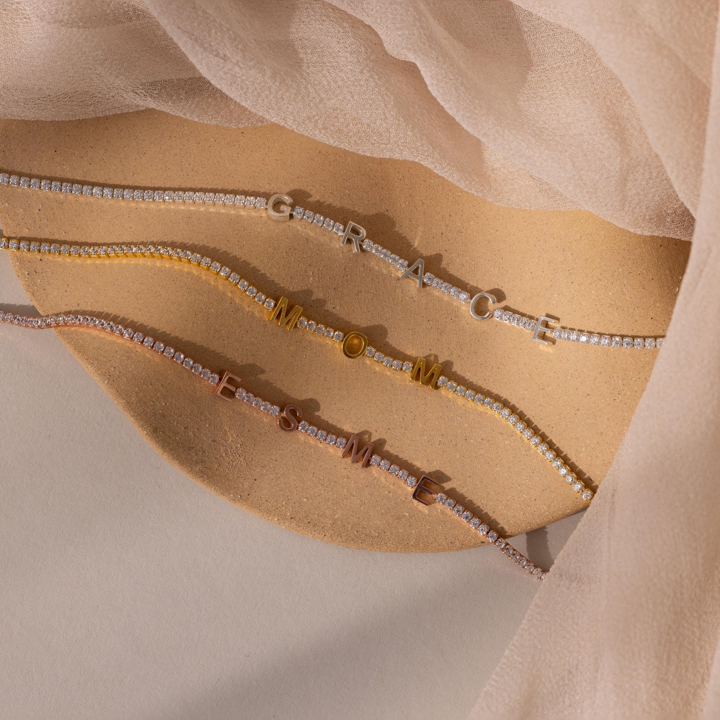 Diamond Tennis Letter Bracelet