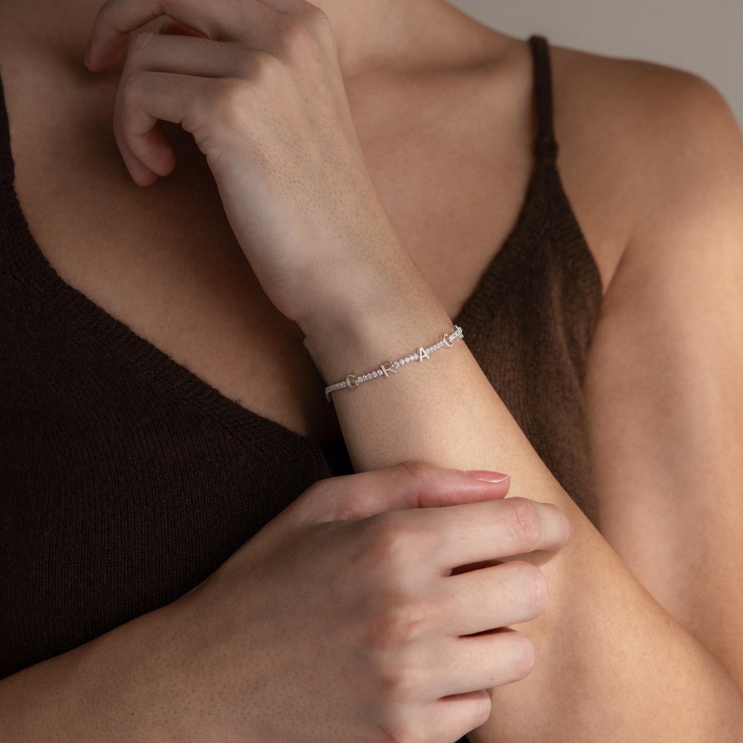 Diamond Tennis Letter Bracelet