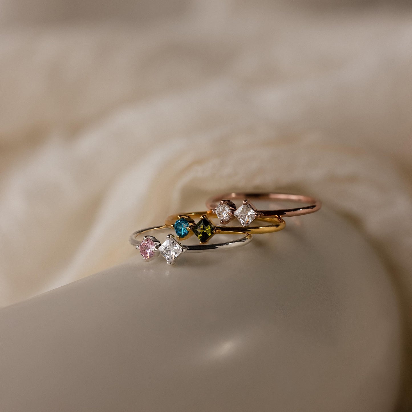 Toi et Moi Princess Birthstone Ring