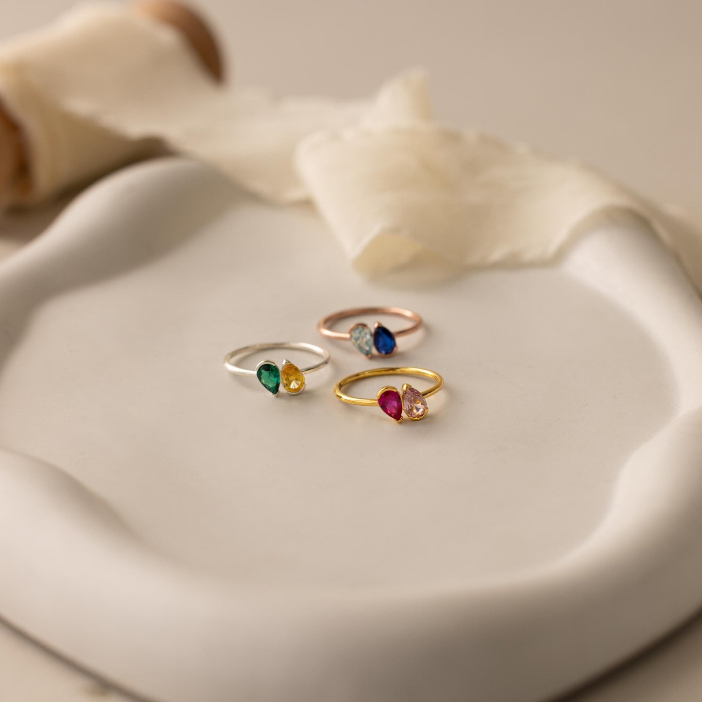 Toi et Moi Pear Birthstone Ring