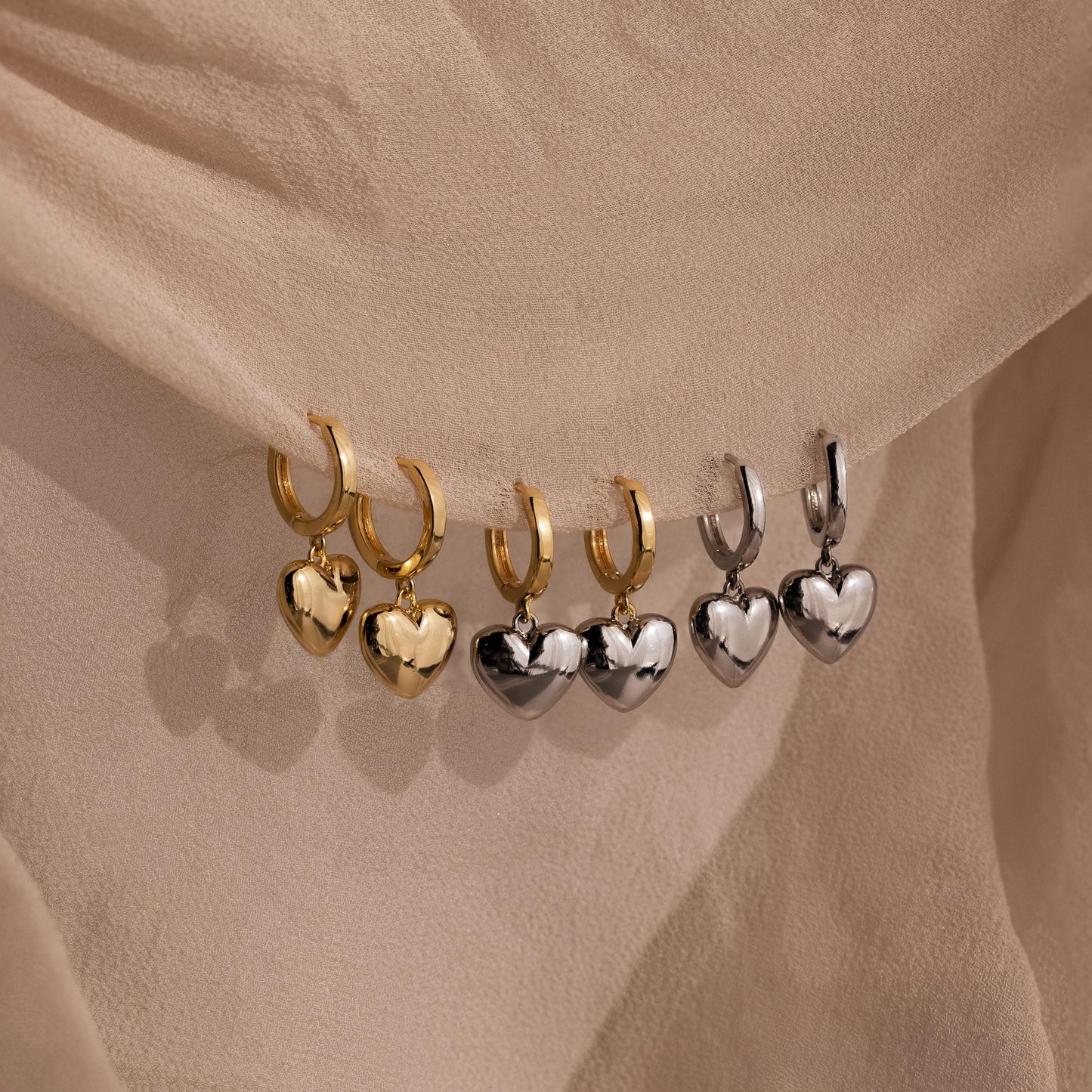 Mixed Metal Heart Huggies