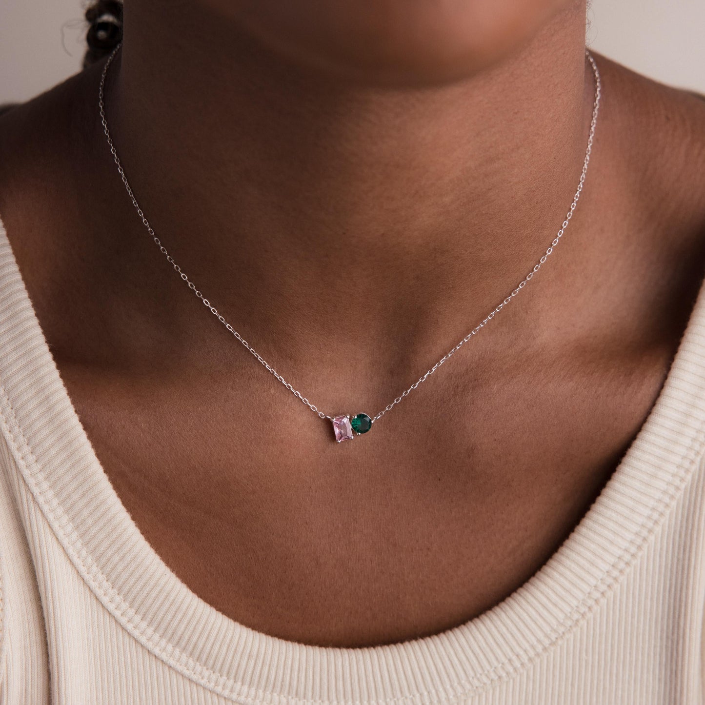 Toi et Moi Emerald Birthstone Necklace