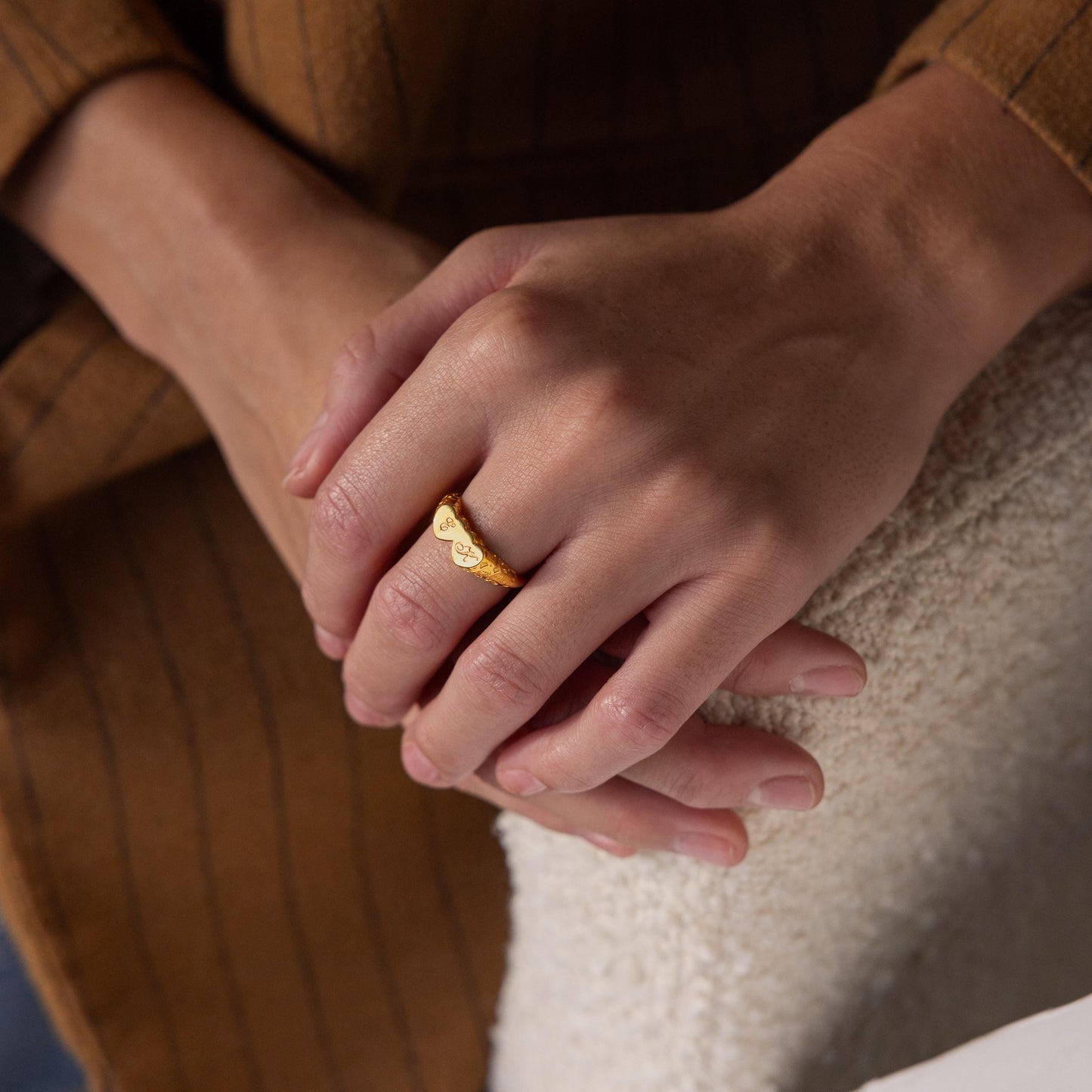 Duo Initial Heart Ring