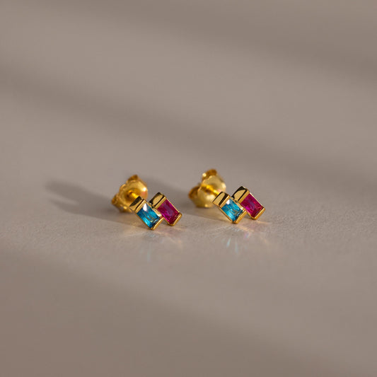 Pendientes de dos piezas con piedra de nacimiento en forma de baguette