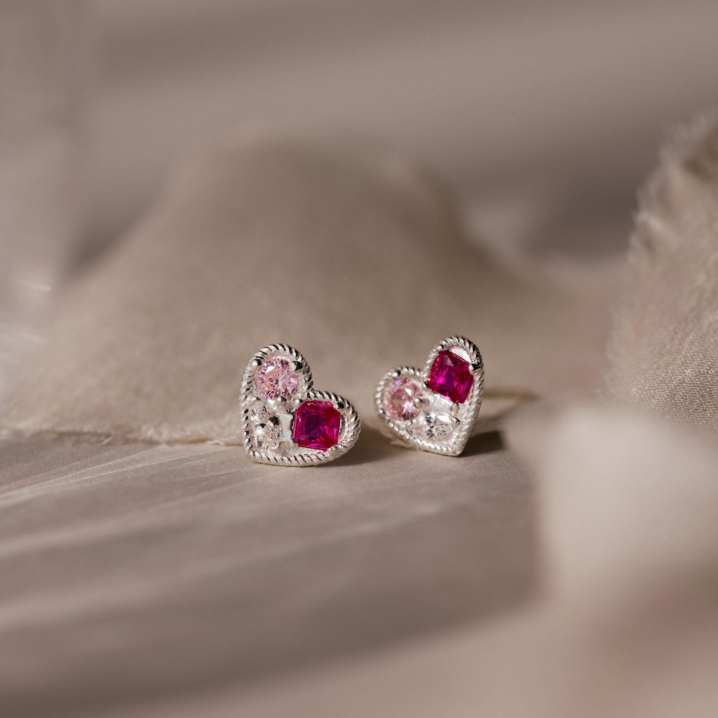 Mixed Birthstone Heart Studs