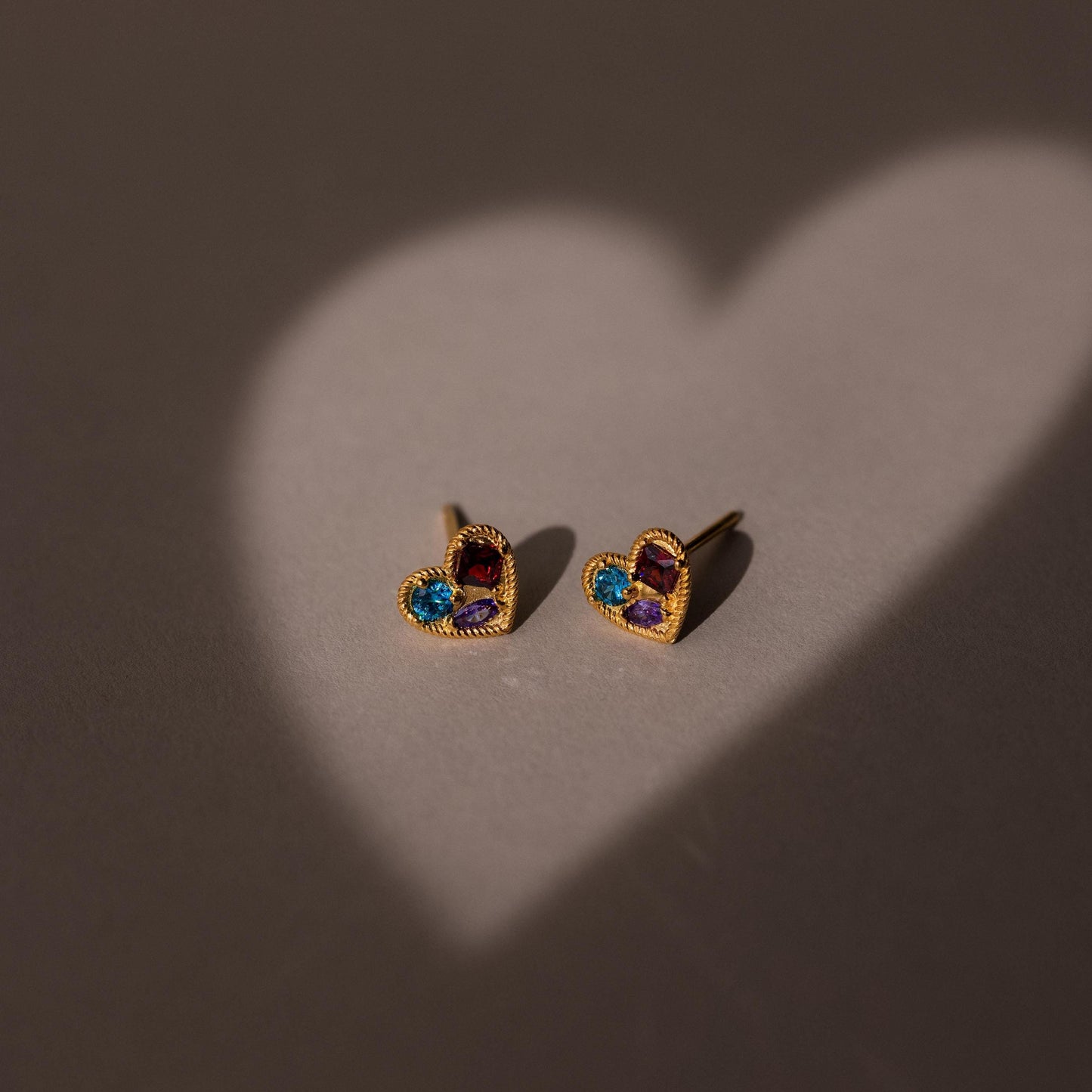 Mixed Birthstone Heart Studs