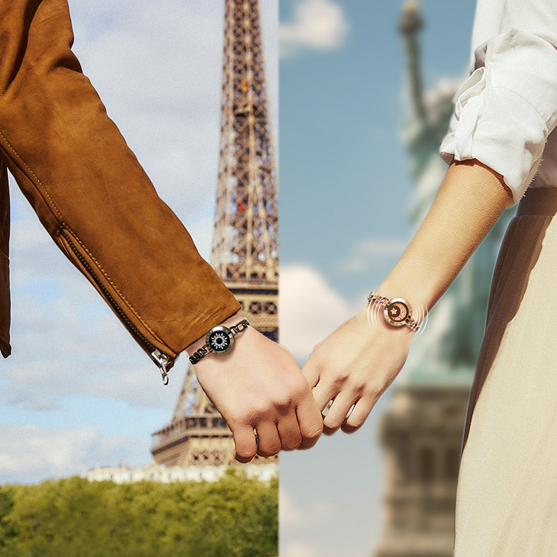 Sun&Moon Touch Bracelets with Figaro Chain (Black+Rose Gold) - Touch Bling