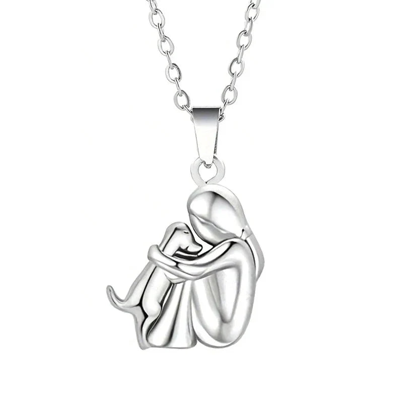 Little Girl & Dog Hugging Necklace