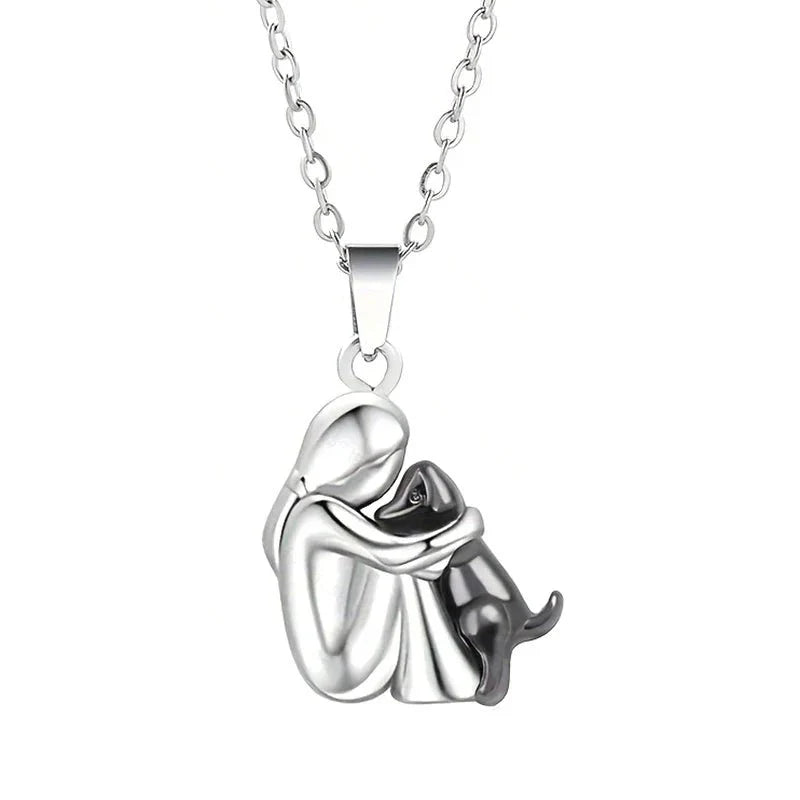 Little Girl & Dog Hugging Necklace