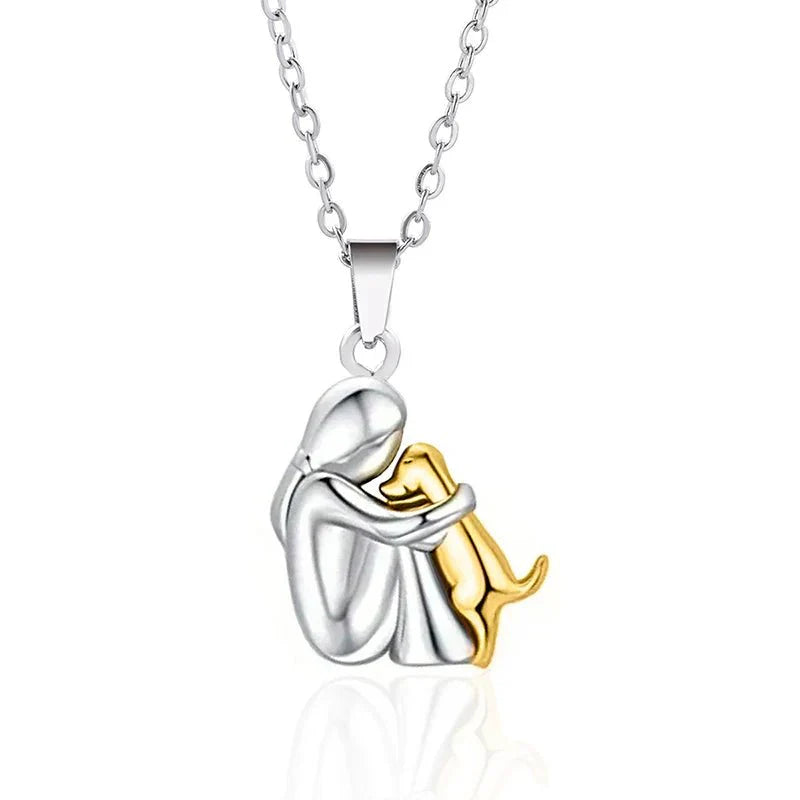 Little Girl & Dog Hugging Necklace