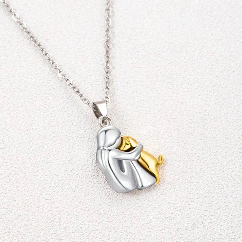 Little Girl & Dog Hugging Necklace