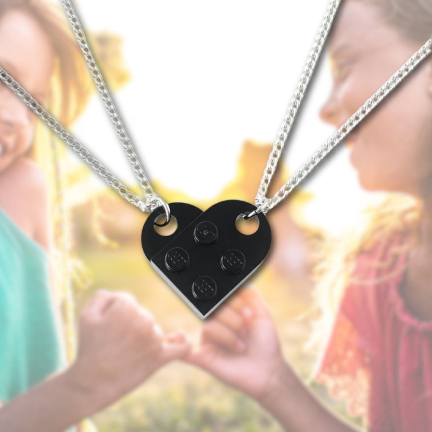 Matching Sister Building Brick Heart Necklace