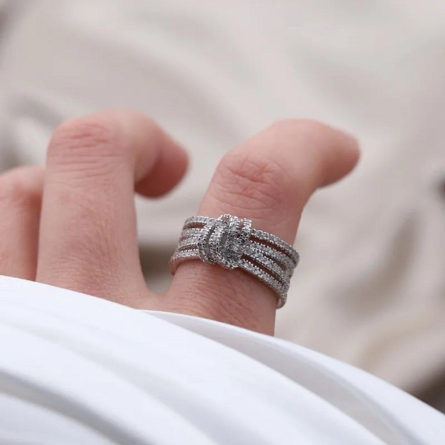 Anillo de moda de doble banda con vínculo entre madre e hija