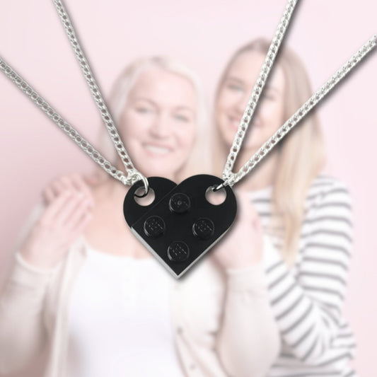 Collar de corazón de ladrillos de construcción para madre e hija