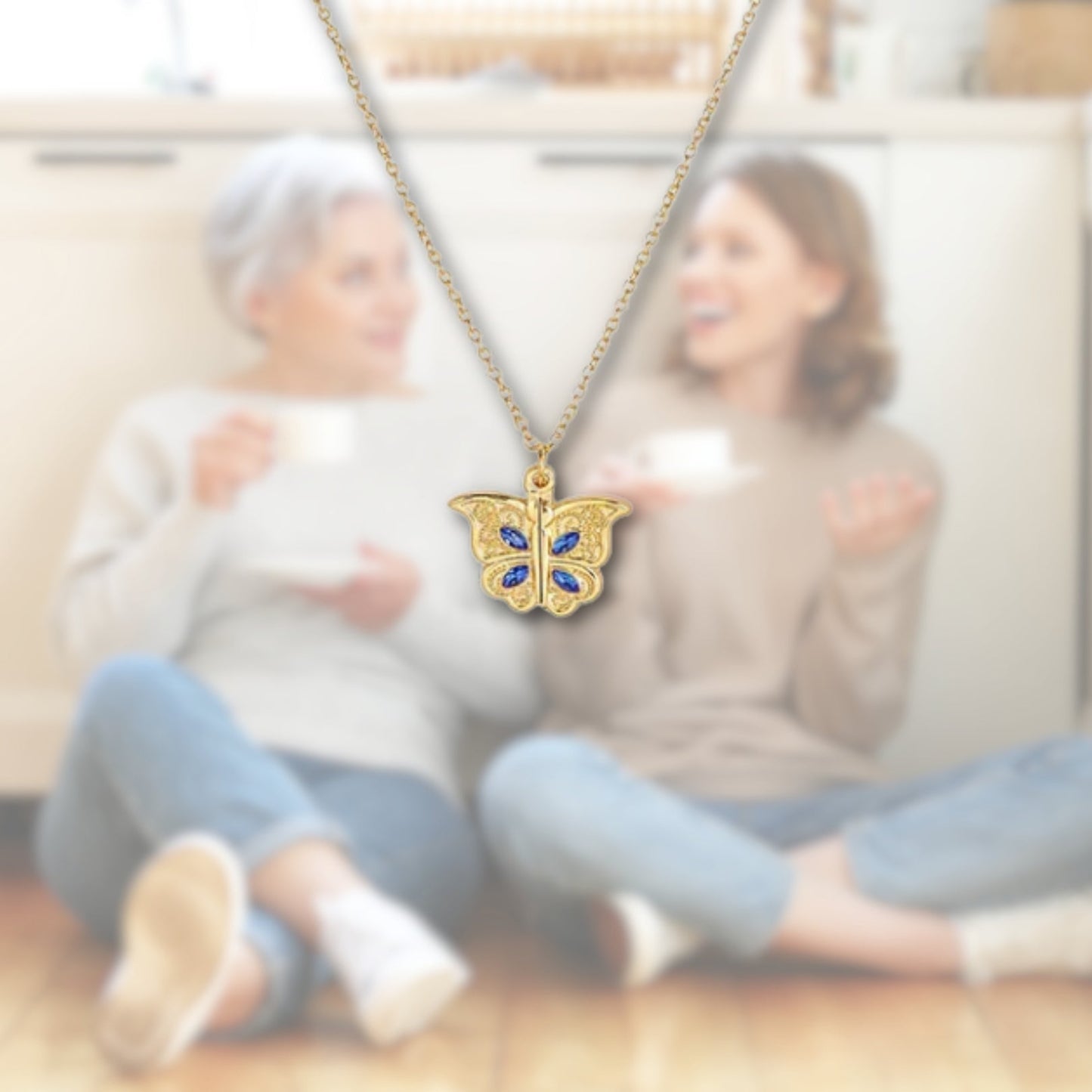 Mother Daughter Heart Butterfly Necklace