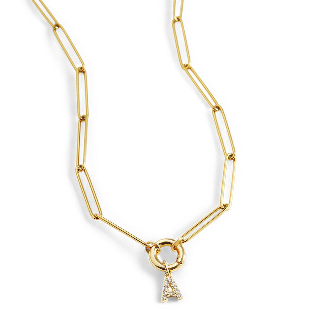 Pave Initial Charm with Charm Clasp Necklace