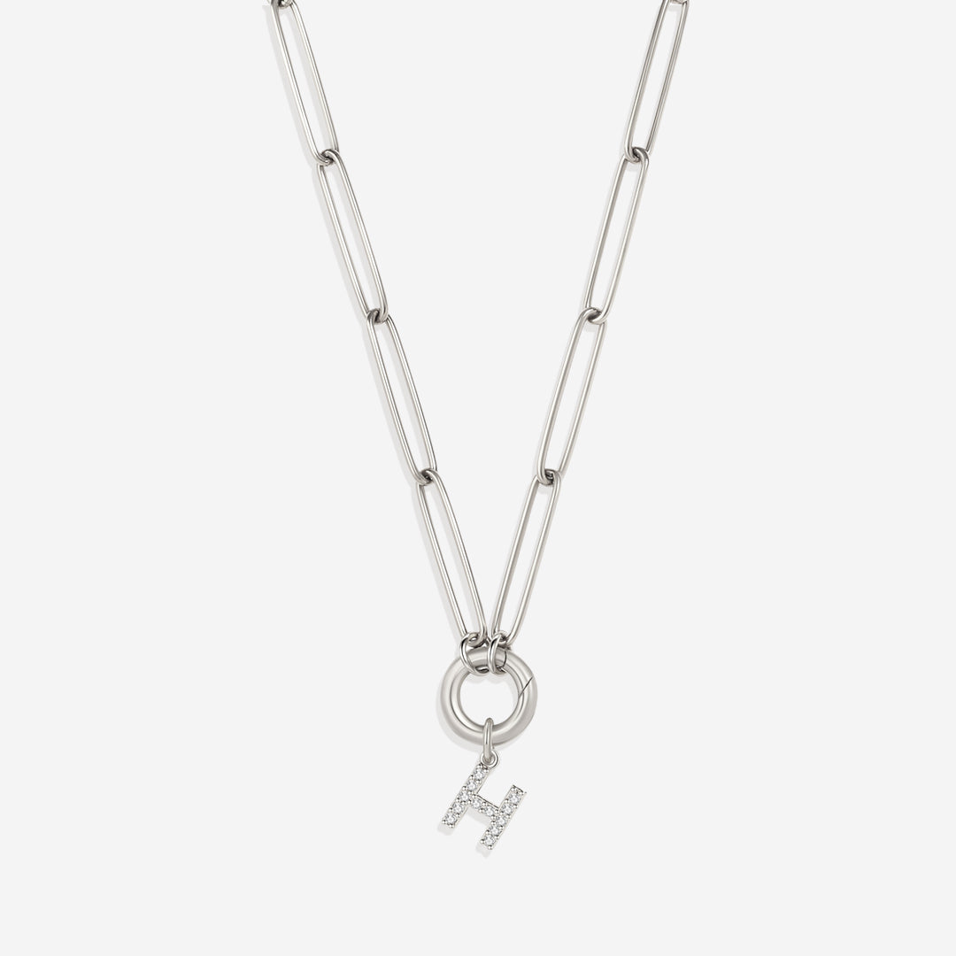 Pave Initial Charm with Charm Clasp Necklace