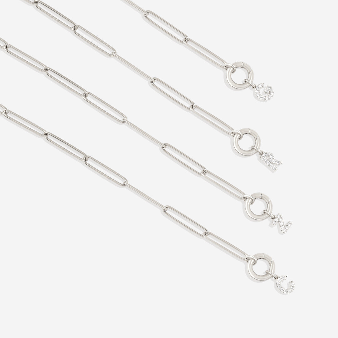 Pave Initial Charm with Charm Clasp Necklace