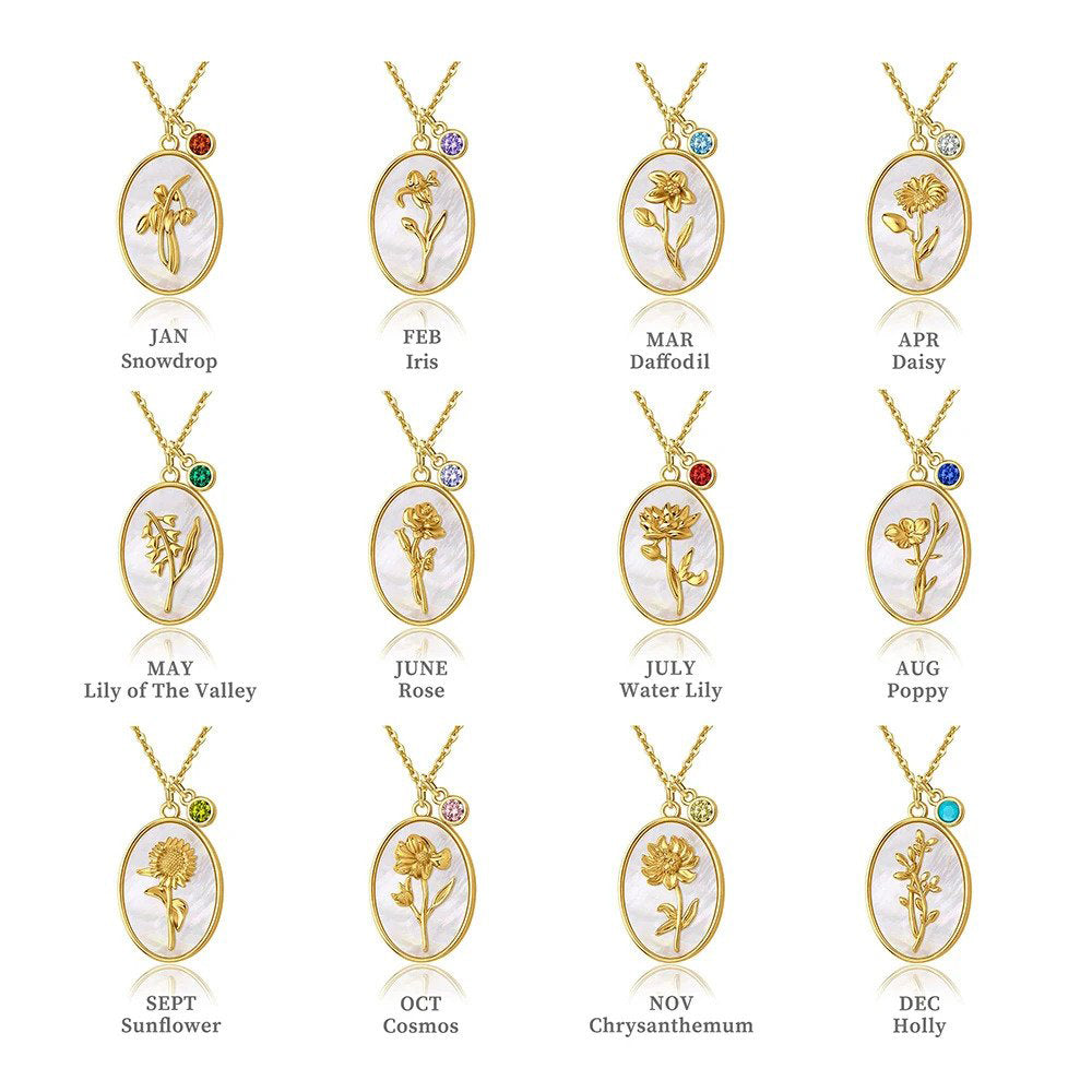 Pearl Birth Flower Pendant Necklace