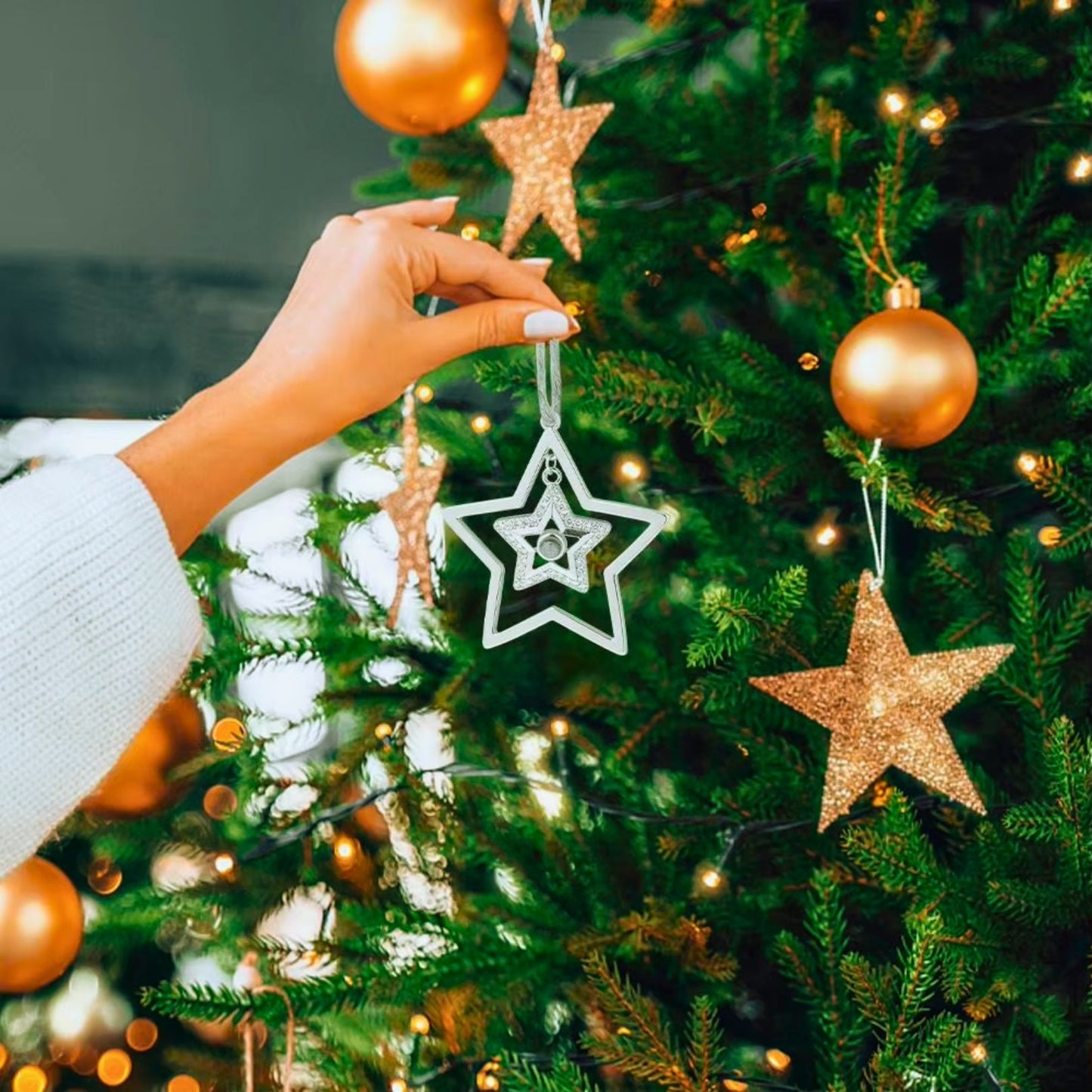 Personalized Christmas Double Star Photo Ornament