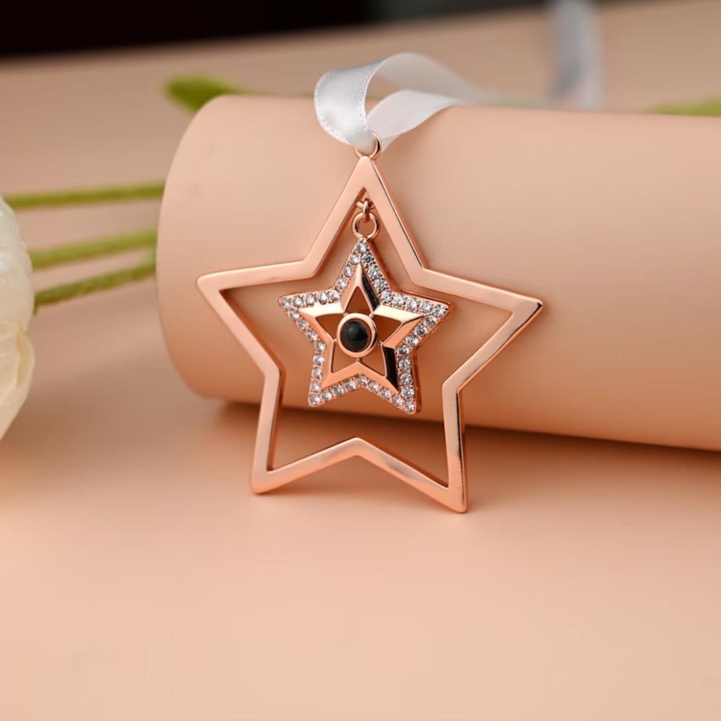 Personalized Christmas Double Star Photo Ornament