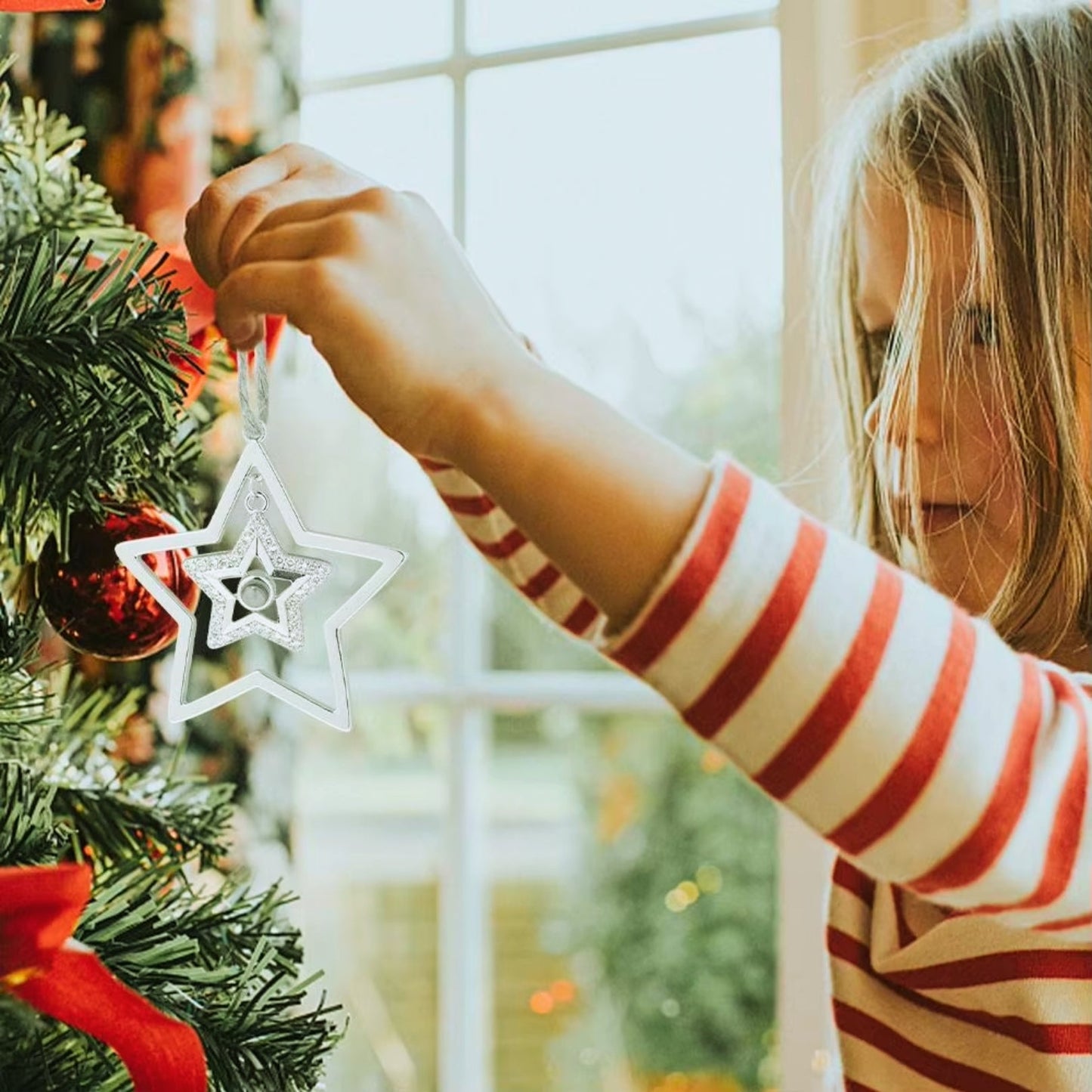 Personalized Christmas Double Star Photo Ornament