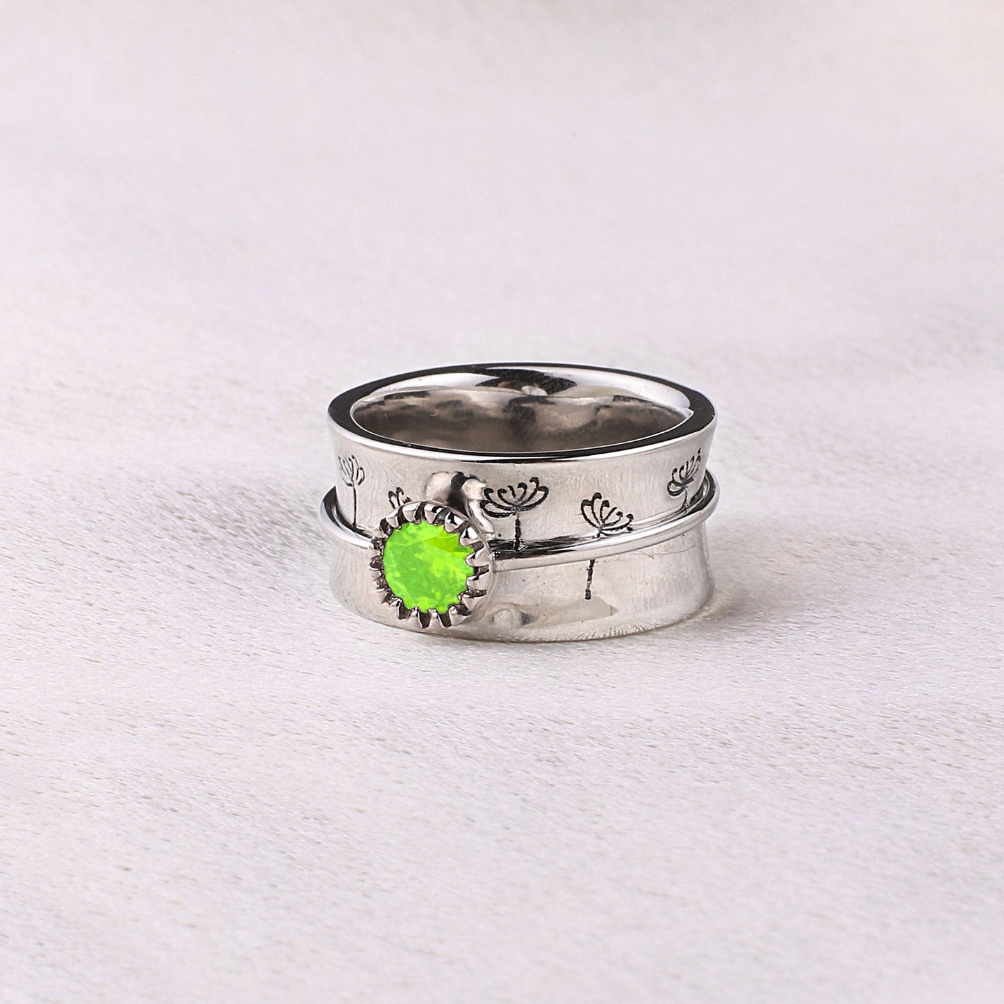 Silver Dandelion Birthstone Spinning Fidget Ring