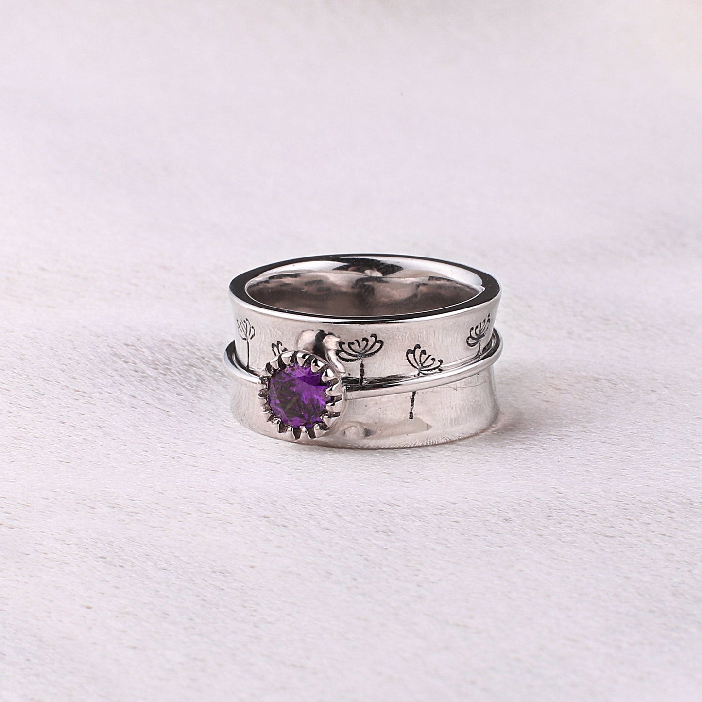 Silver Dandelion Birthstone Spinning Fidget Ring